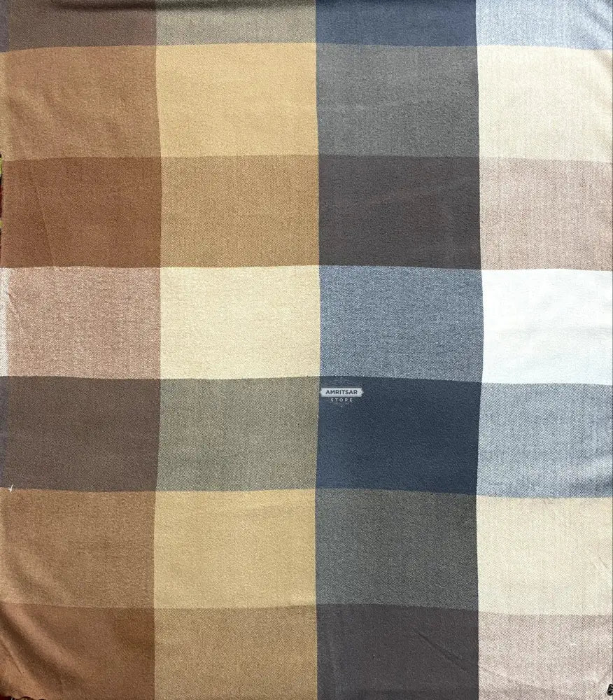 The Amritsar Store Brown Beige & Grey Check Wool Scarf scarf