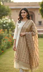 The Amritsar Store Phulkari Dupatta – Hand Embroidered with Multicolor Threads on Brown Fabric