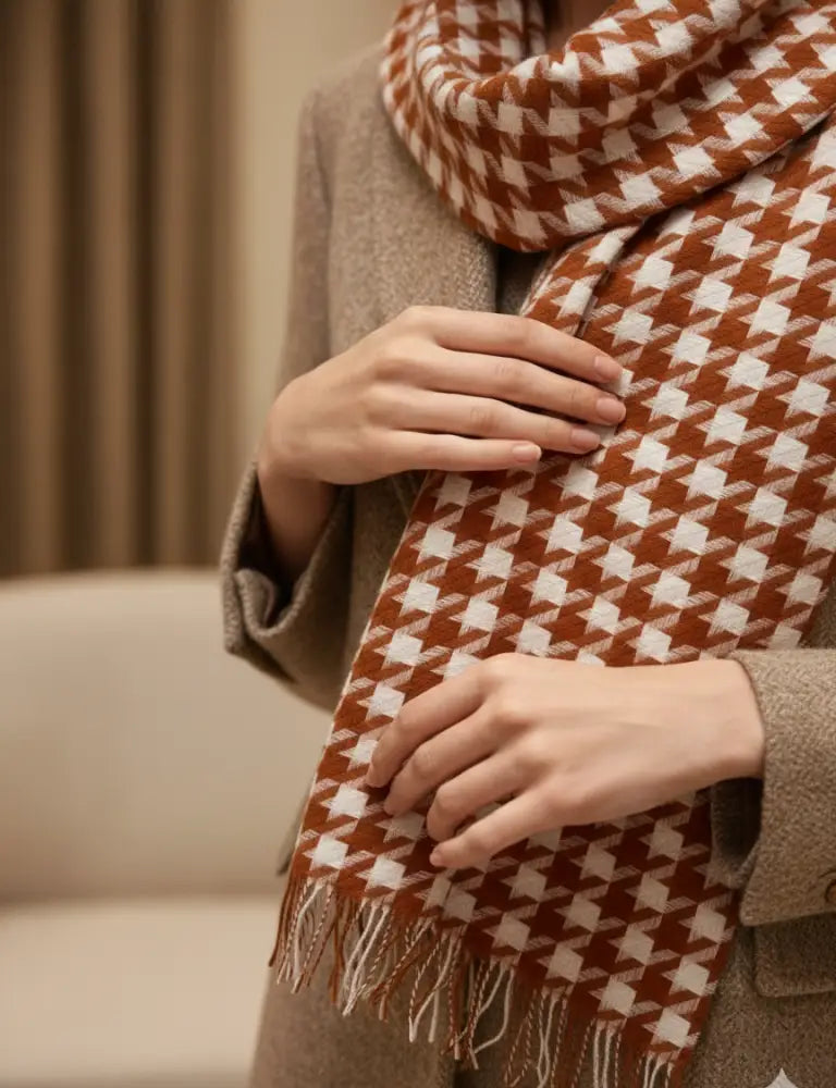 The Amritsar Store Brown & White Patterned Scarf scarf