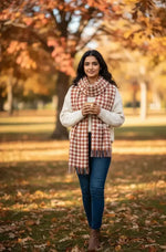 Brown & White Geometric Pattern Scarf for Men & Women | The Amritsar Store - The Amritsar Store