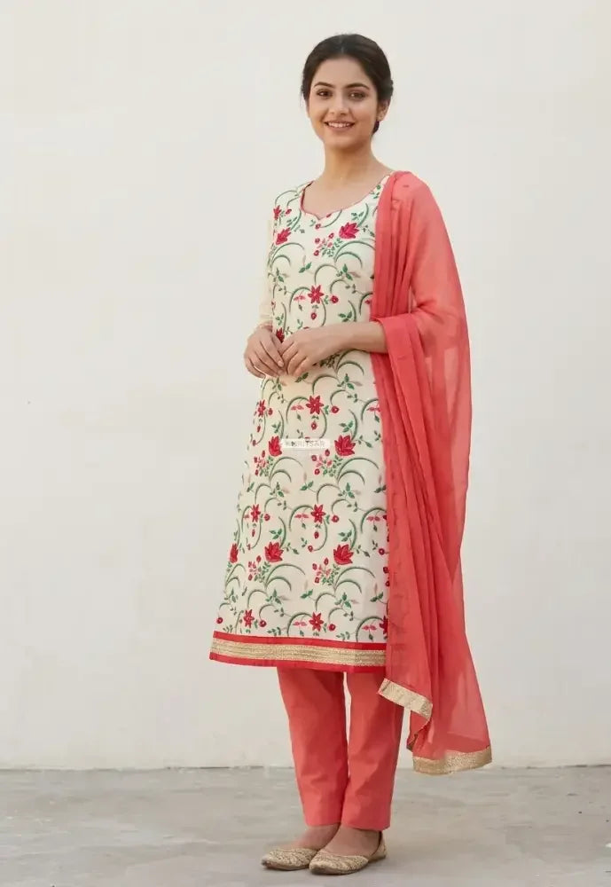 The Amritsar Store Chanderi Embroidered Unstitched Suit with Dupatta - The Amritsar Store