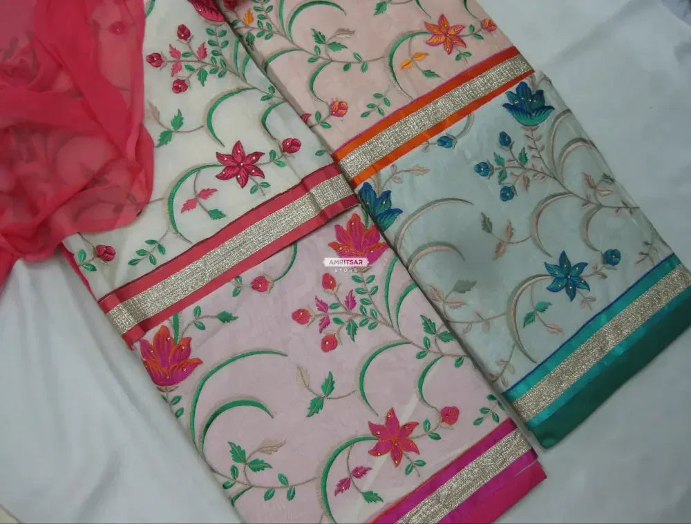 The Amritsar Store Chanderi Embroidered Unstitched Suit with Dupatta - The Amritsar Store