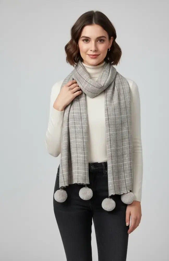 Beige White Checked Wool Scarf for Women – Soft Winter Scarf | The Amritsar Store - The Amritsar Store
