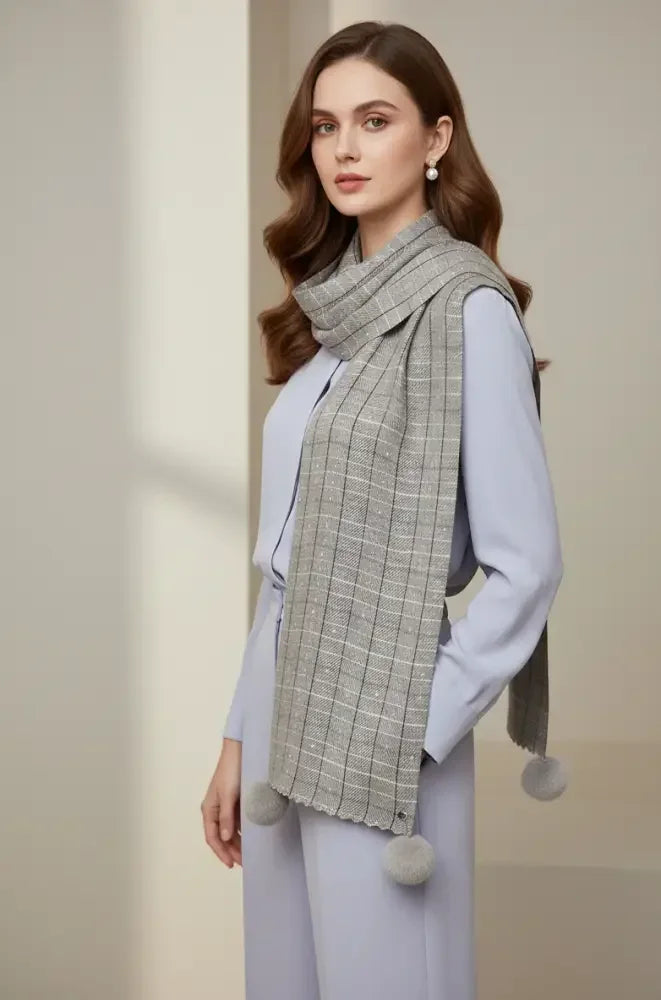 Beige White Checked Wool Scarf for Women – Soft Winter Scarf | The Amritsar Store - The Amritsar Store