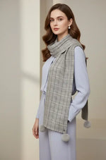 Beige White Checked Wool Scarf for Women – Soft Winter Scarf | The Amritsar Store - The Amritsar Store