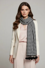 Black White Checked Wool Scarf for Women – Soft Winter Scarf | The Amritsar Store - The Amritsar Store