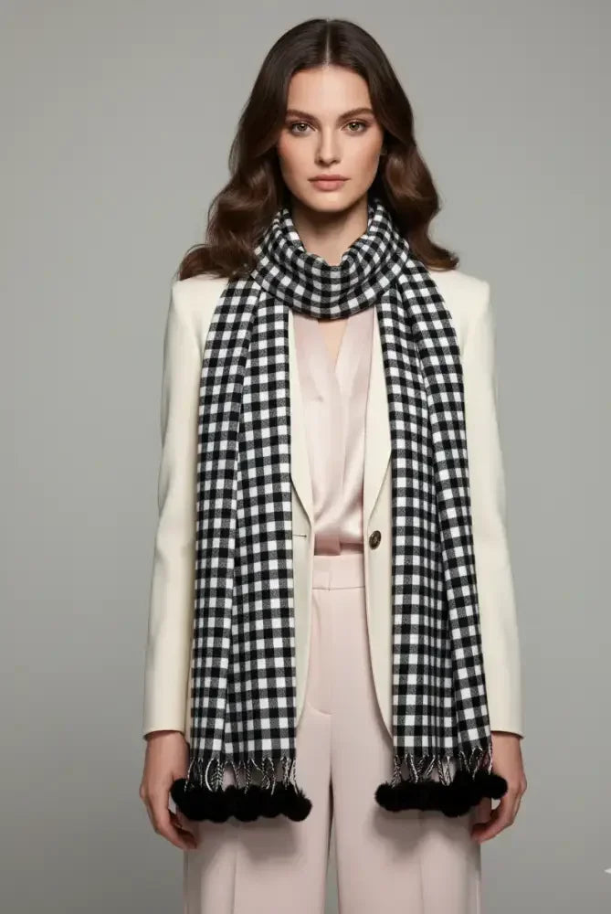 Black White Checked Wool Scarf for Women – Soft Winter Scarf | The Amritsar Store - The Amritsar Store