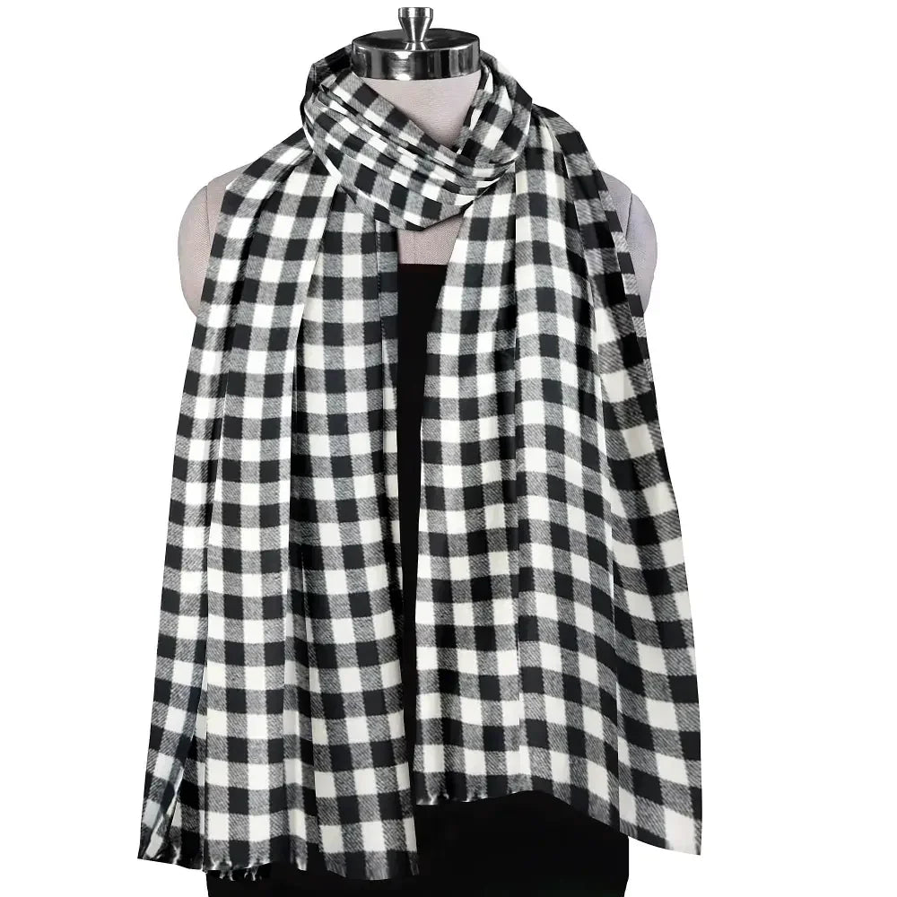 Black White Checked Wool Scarf for Women – Soft Winter Scarf | The Amritsar Store - The Amritsar Store