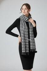 Black White Checked Wool Scarf for Women – Soft Winter Scarf | The Amritsar Store - The Amritsar Store