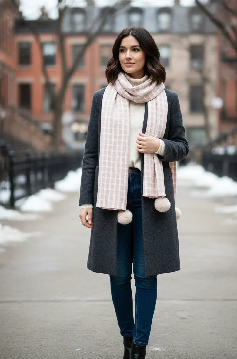 Neutral Check Wool Scarf – Soft Winter Scarf for Men & Women | The Amritsar Store - The Amritsar Store