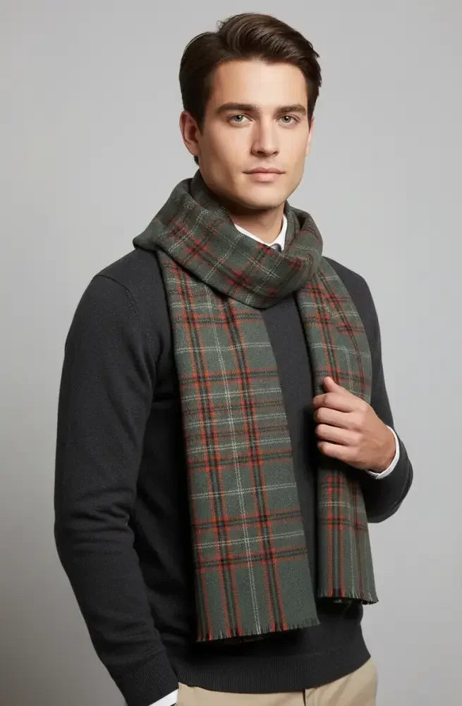 Green Rust Beige Checked Wool Scarf – Soft Winter Scarf Unisex | The Amritsar Store - The Amritsar Store