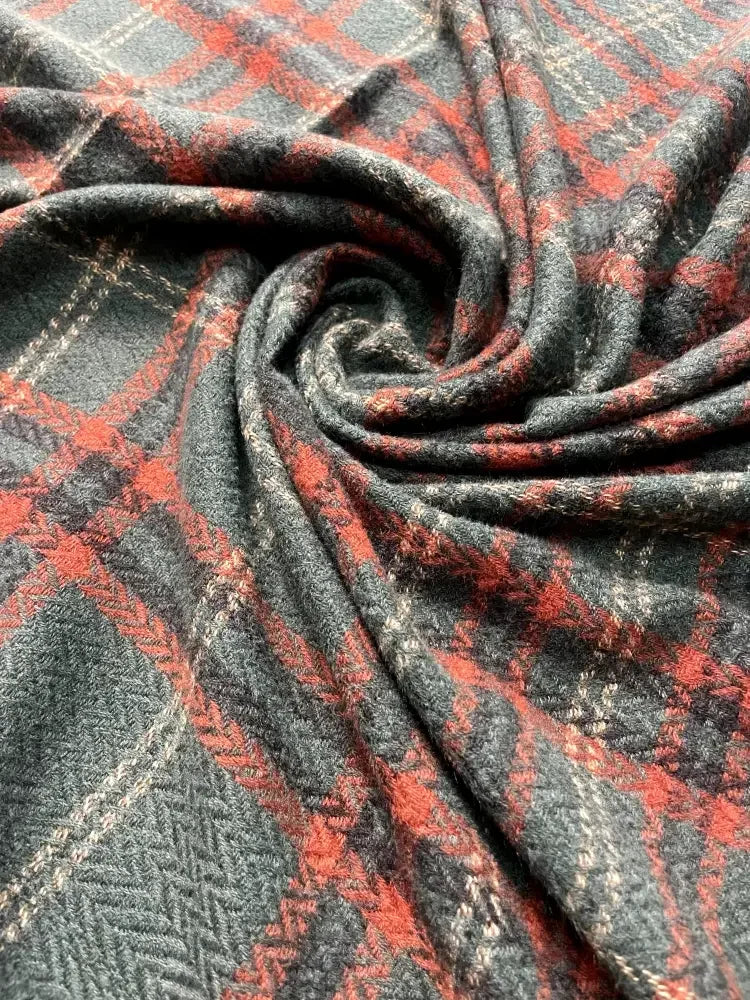 Green Rust Beige Checked Wool Scarf – Soft Winter Scarf Unisex | The Amritsar Store - The Amritsar Store