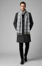 Grey Ivory Checked Wool Scarf – Soft Winter Scarf for Men & Women | The Amritsar Store - The Amritsar Store