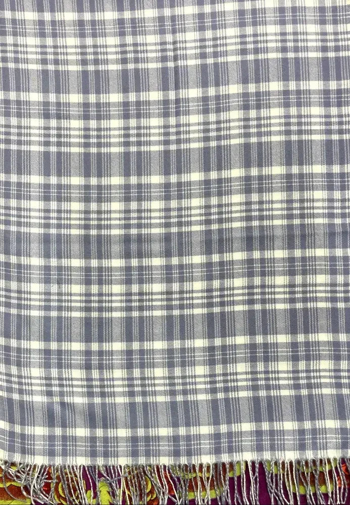 Grey Ivory Checked Wool Scarf – Soft Winter Scarf for Men & Women | The Amritsar Store - The Amritsar Store