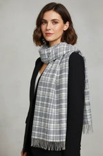 Grey Ivory Checked Wool Scarf – Soft Winter Scarf for Men & Women | The Amritsar Store - The Amritsar Store