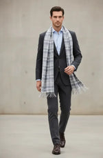 Grey Ivory Checked Wool Scarf – Soft Winter Scarf for Men & Women | The Amritsar Store - The Amritsar Store