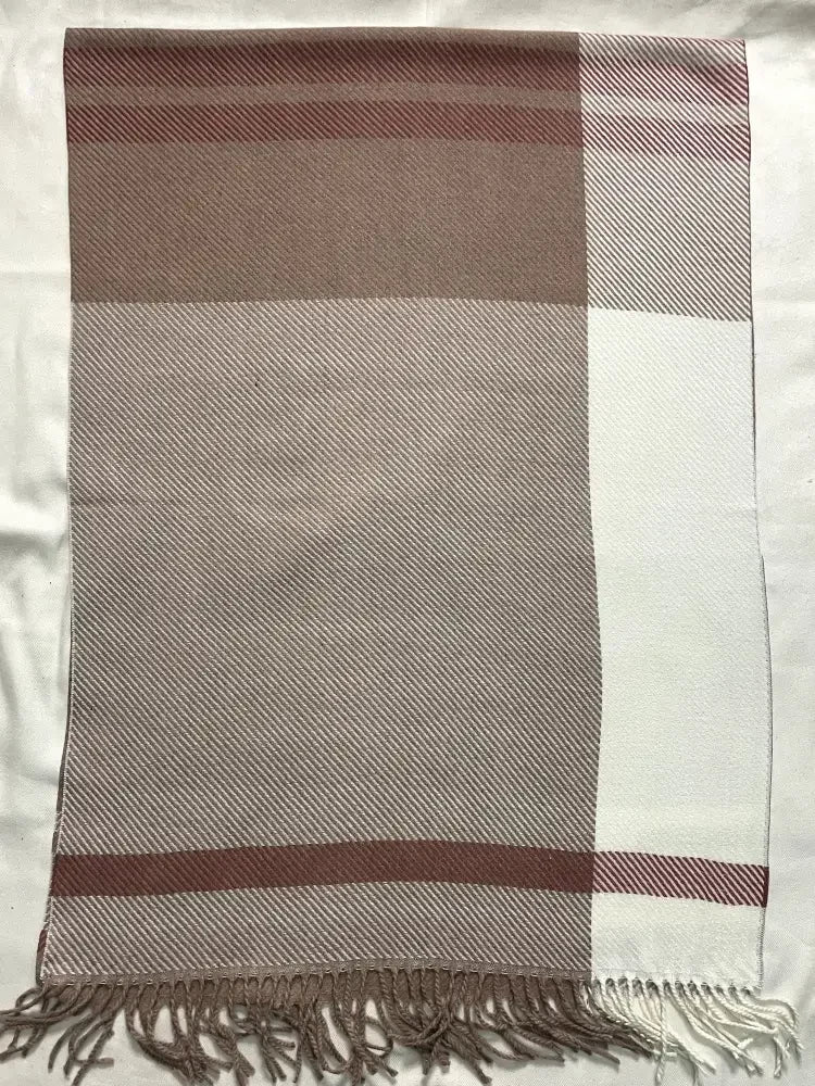 Taupe Ivory Checked Wool Scarf – Soft Winter Scarf for Men & Women | The Amritsar Store - The Amritsar Store
