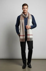 Taupe Ivory Checked Wool Scarf – Soft Winter Scarf for Men & Women | The Amritsar Store - The Amritsar Store