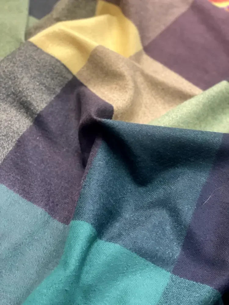 Teal Brown Checked Wool Scarf for Women – Soft Winter Scarf | The Amritsar Store - The Amritsar Store