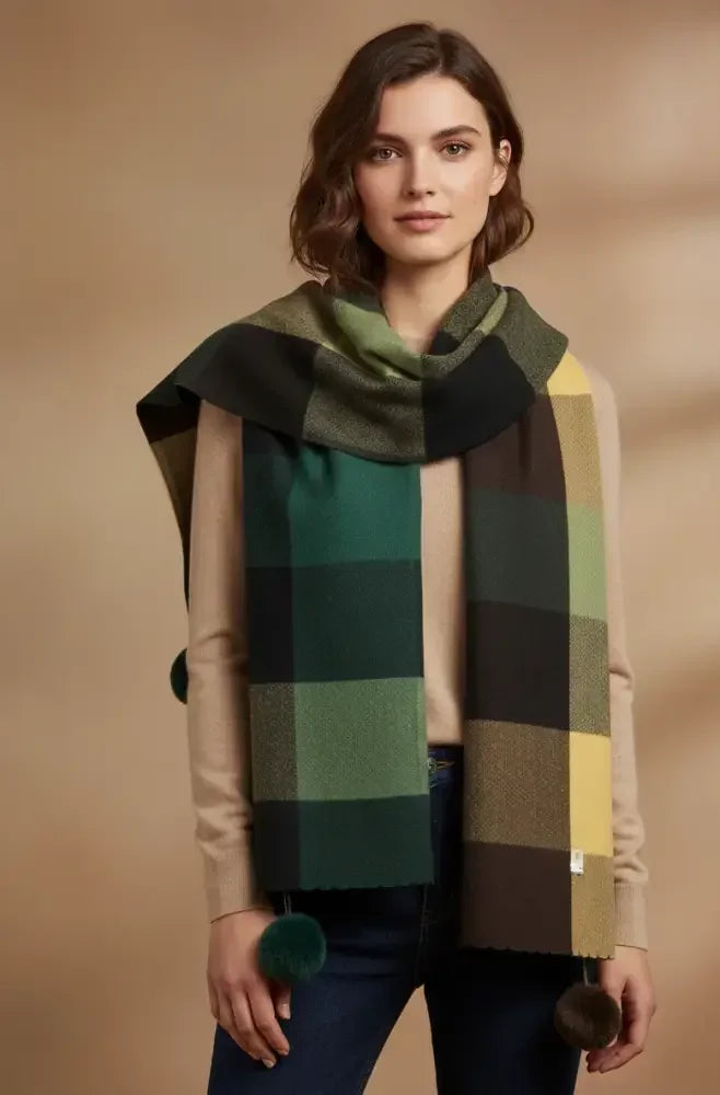 Teal Brown Checked Wool Scarf for Women – Soft Winter Scarf | The Amritsar Store - The Amritsar Store