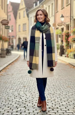 Teal Brown Checked Wool Scarf for Women – Soft Winter Scarf | The Amritsar Store - The Amritsar Store