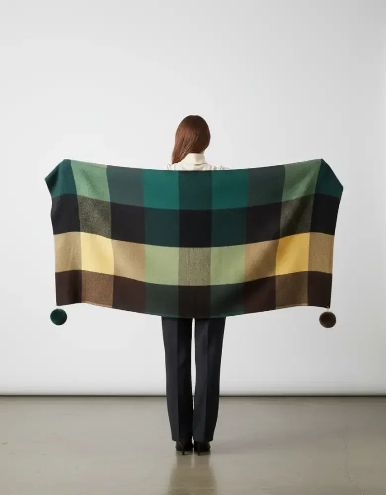 Teal Brown Checked Wool Scarf for Women – Soft Winter Scarf | The Amritsar Store - The Amritsar Store