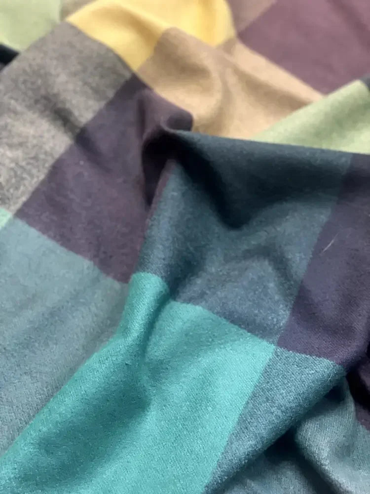Teal Brown Checked Wool Scarf for Women – Soft Winter Scarf | The Amritsar Store - The Amritsar Store