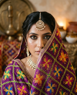 The Amritsar Store embellished dupatta in deep purple base with colorful floral design and intricate detailing, elegant ethnic wear accessory for festive and wedding occasions