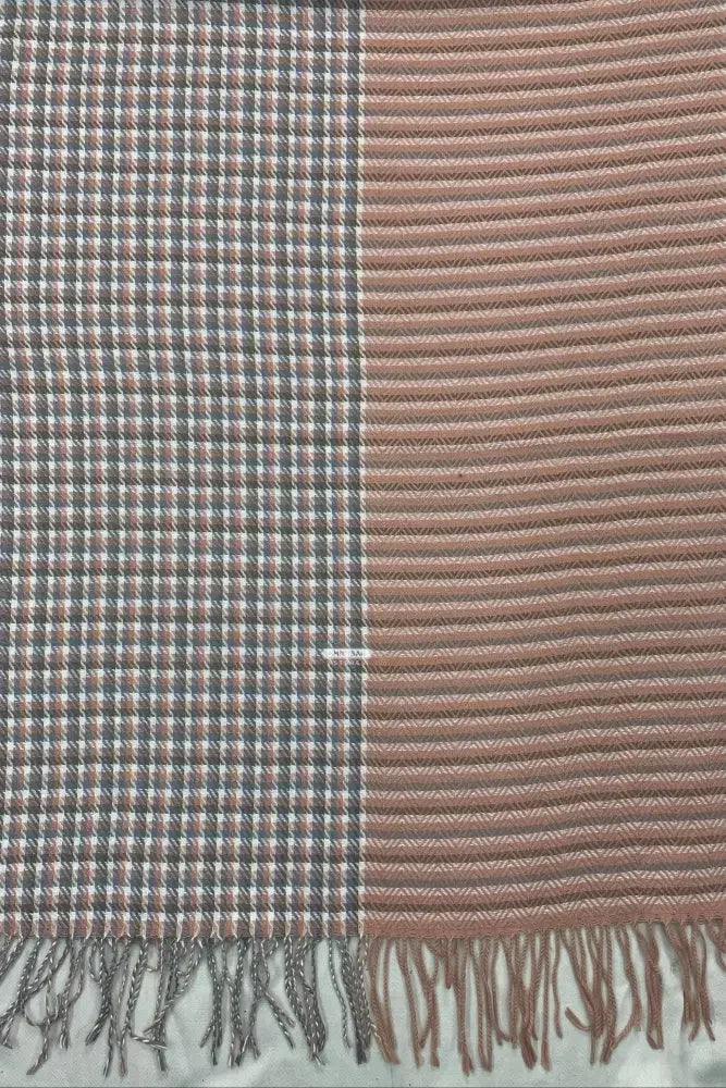 Reversible Wool Scarf – Grey Plaid & Soft Pink Winter Scarf for Unisex | The Amritsar Store - The Amritsar Store