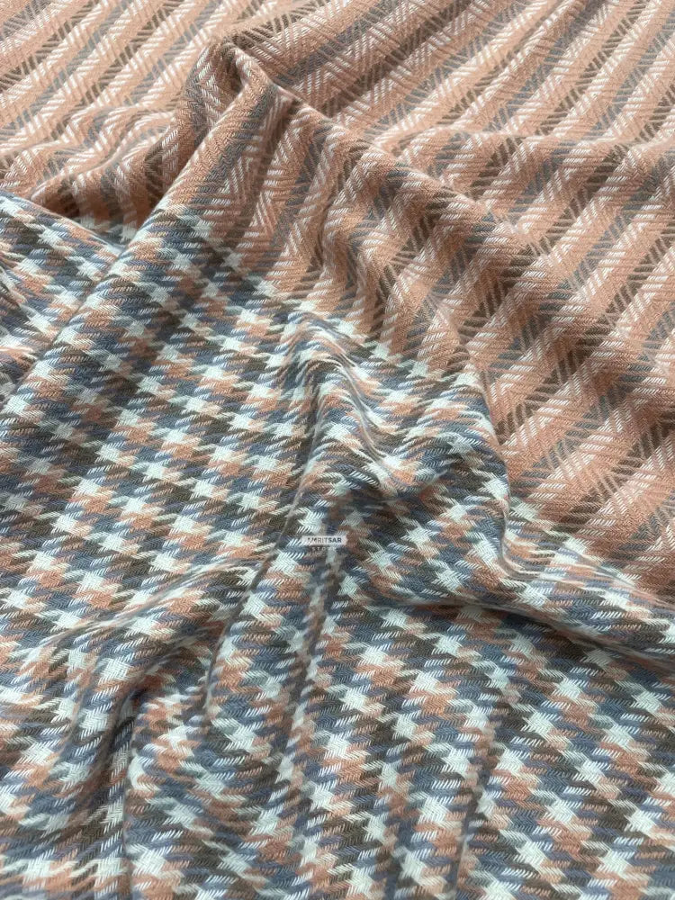 The Amritsar Store elegant reversible wool scarf featuring grey plaid design with soft pink woven accents