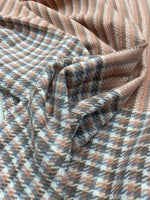 The Amritsar Store elegant reversible wool scarf featuring grey plaid design with soft pink woven accents
