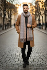 Reversible Wool Scarf – Grey Plaid & Soft Pink Winter Scarf for Unisex | The Amritsar Store - The Amritsar Store
