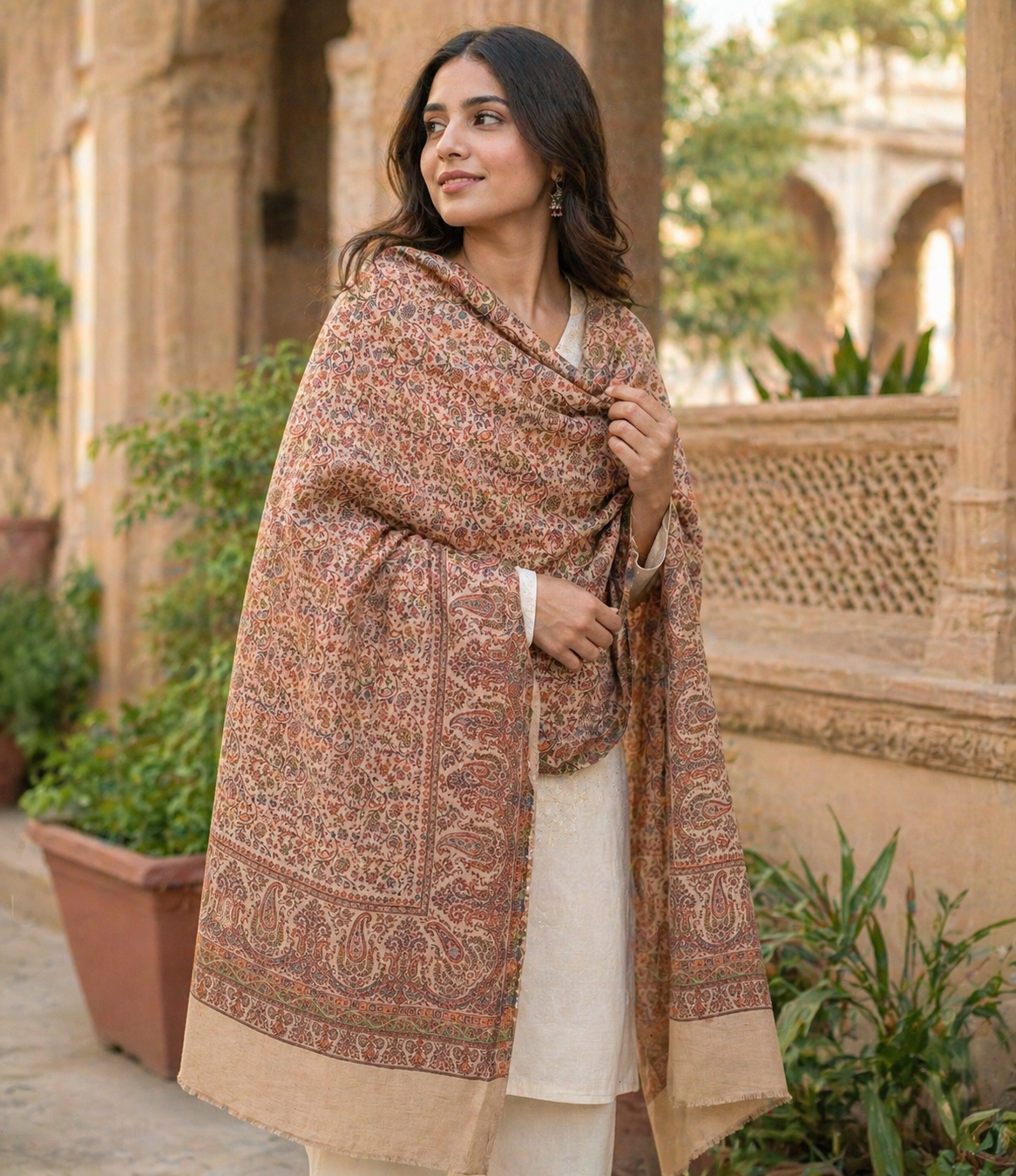 "The Amritsar Store Fine Wool Jaal Weave Shawl – Intricate Paisley Design