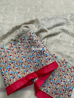 The Amritsar Store georgette kurti featuring elegant red and blue floral borders, lightweight ethnic wear for women, perfect for festive and casual occasions