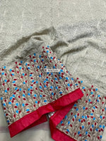 The Amritsar Store Georgette Kurti with Red & Blue Floral Borders - The Amritsar Store