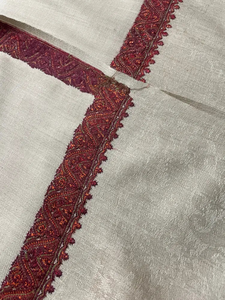 Hand embroidered Kashmiri shawl by The Amritsar Store featuring paisley embroidery on four corners, warm and lightweight design