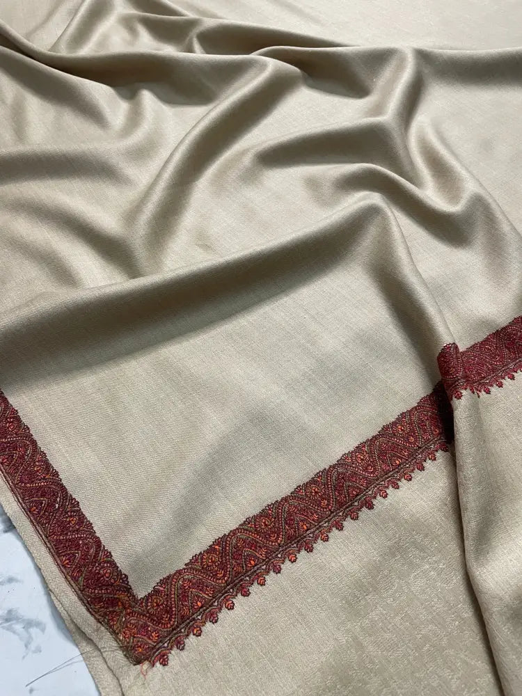 Hand embroidered Kashmiri shawl by The Amritsar Store featuring paisley embroidery on four corners, warm and lightweight design