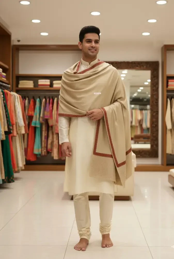 The Amritsar Store Hand Embroidered Kashmiri Shawl Paisley Embroidered in four corners,Warm,Light weight, Shawl For Men - The Amritsar Store