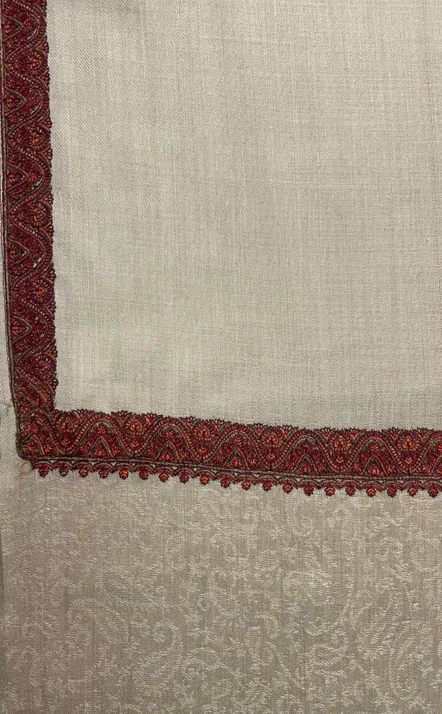 Hand embroidered Kashmiri shawl by The Amritsar Store featuring paisley embroidery on four corners, warm and lightweight design