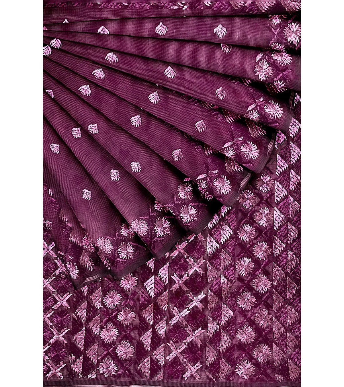 The Amritsar Store Phulkari Saree Hand Embroidered on Purple - The Amritsar Store