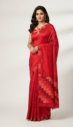 The Amritsar Store Phulkari Saree – Hand Embroidered Red Chinnon Chiffon, Traditional Punjabi Ethnic Attire