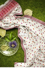 Phulkari Dupatta - Off-White with Pink & Orange Embroidery | The Amritsar Store - The Amritsar Store