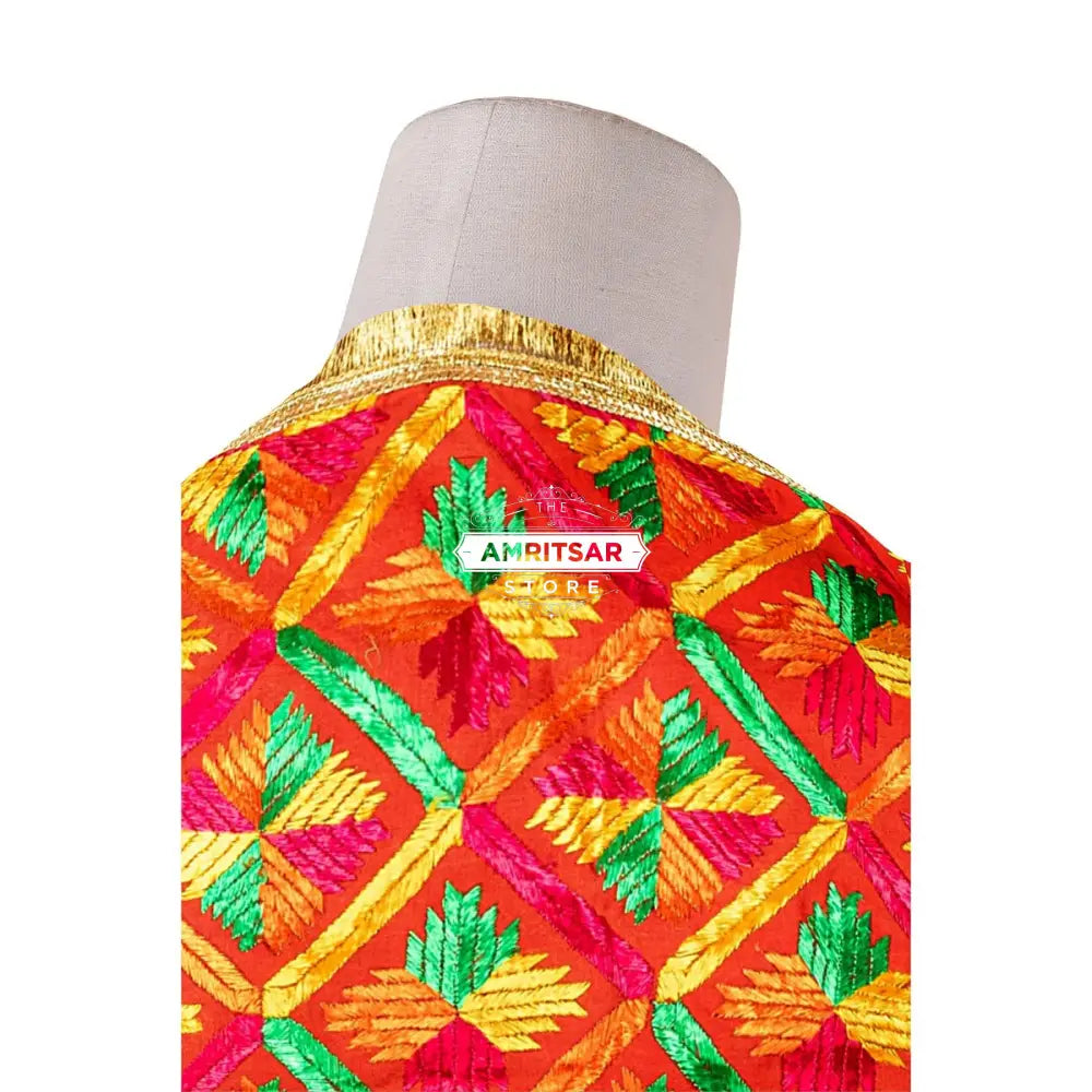The Amritsar Store Phulkari Dupatta – Beautiful Hand Embroidered Traditional Design