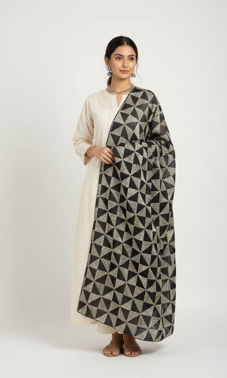 The Amritsar Store Phulkari Dupatta – Handcrafted Dupatta with Intricate Geometric Embroidery Design