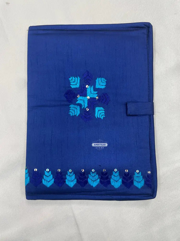 The Amritsar Store Handmade Blue Embroidered Fabric Document File with Traditional Mirror Work Detailing