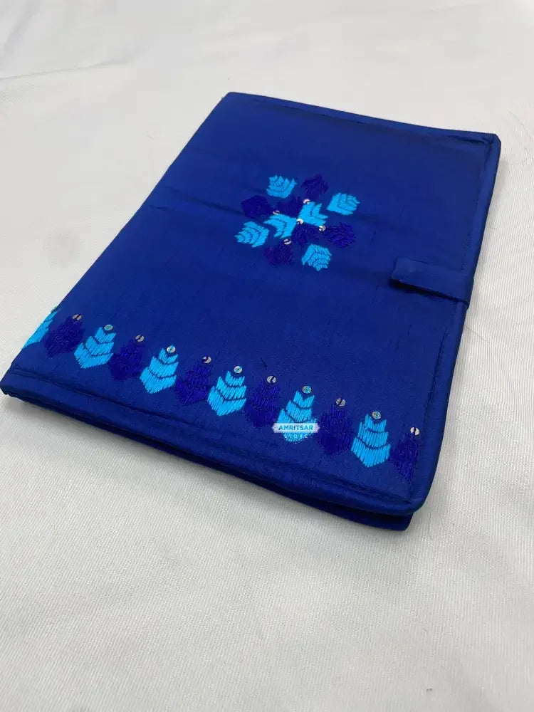 The Amritsar Store Handmade Embroidered Fabric Document File – Blue with Mirror Work - The Amritsar Store