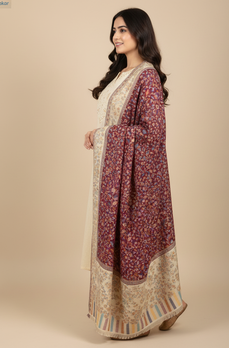 “Kashmiri Jaal weave shawl with intricate floral motifs by The Amritsar Store”