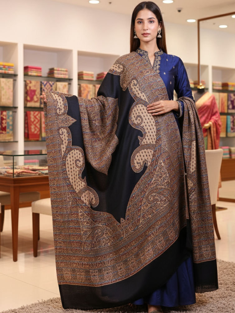 “The Amritsar Store Elegant Kashmiri Jamawar Shawl with Classic Paisley Motifs”