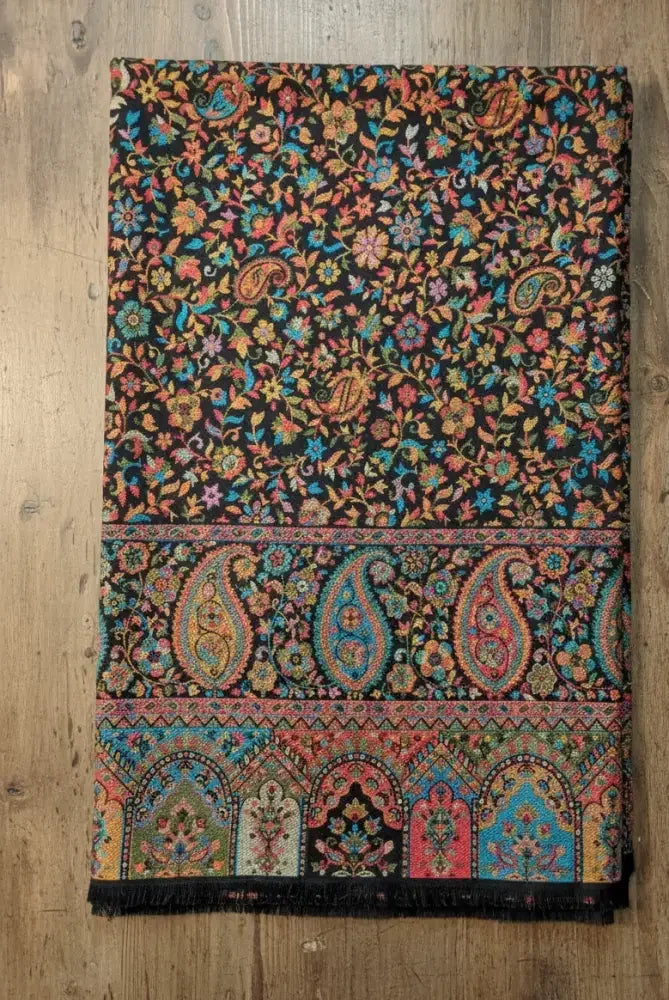 The Amritsar Store Men’s Black Kani Jaal Shawl – Multicolor Paisley & Floral Weave - The Amritsar Store