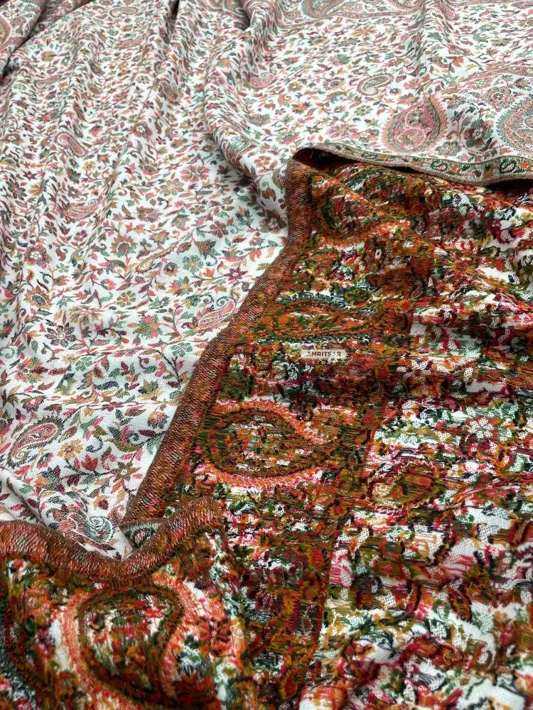 The Amritsar Store Men’s Cream Kani Jaal Shawl – Multicolor Paisley & Floral Weave - The Amritsar Store